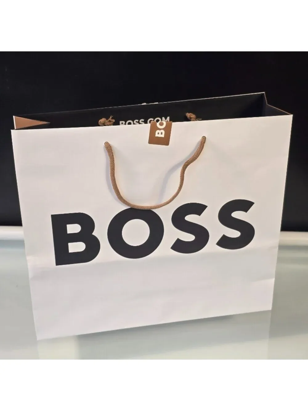 Large HUGO BOSS White & Gold Shopping Tote Bag Big Bold Logo Black Letters